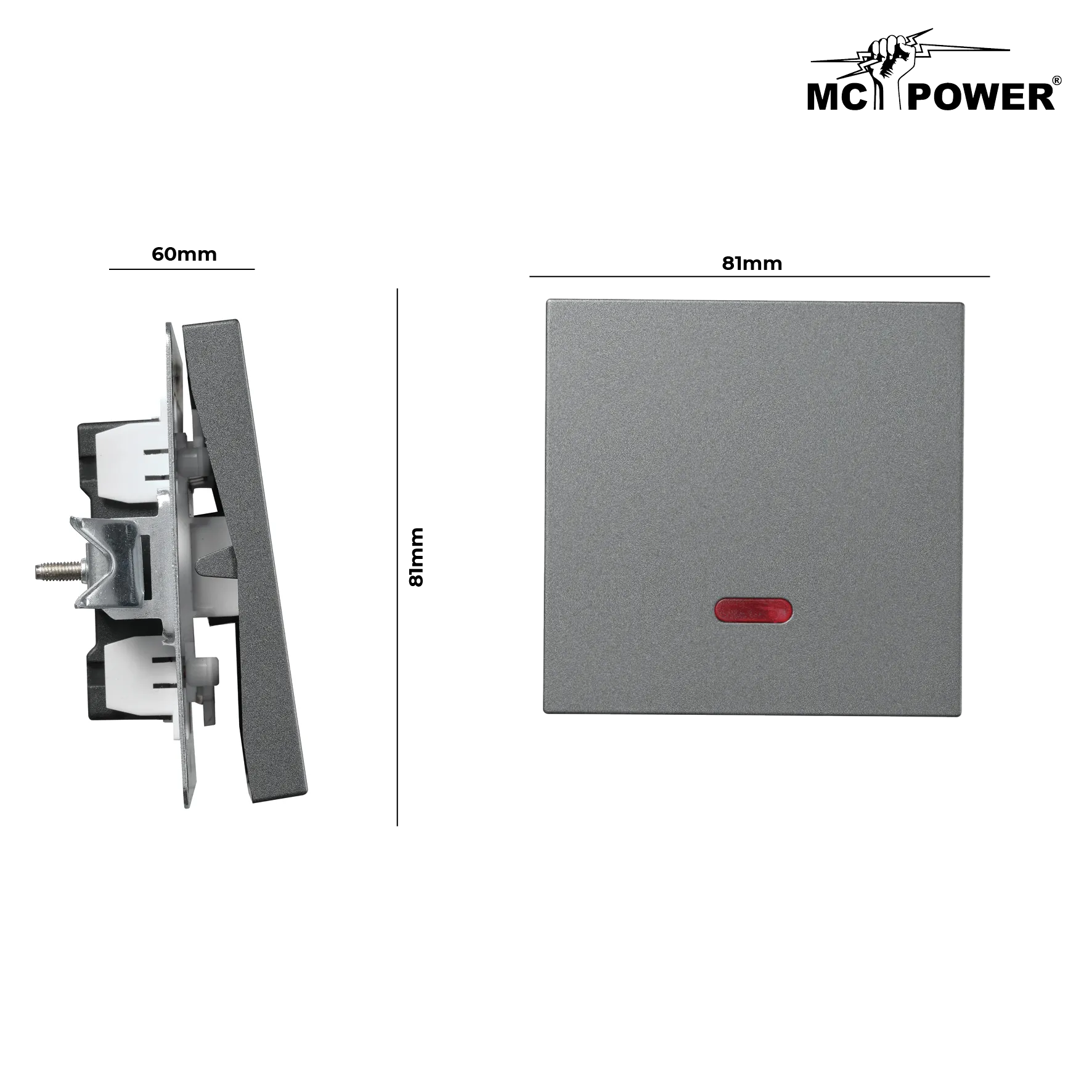 Schalter McPower ''Shallow'' 250V~/10A, UP, Orientierungsleuchte, Steckanschluss, anthrazit – Bild 3