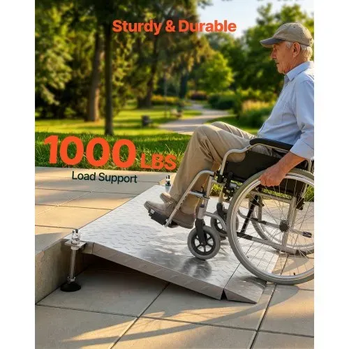 VEVOR Schwellenrampe 980x600mm, 453,6kg Belastbare Rollstuhlrampe mit Verstellbarer Höhe, Rutschfeste Metall-Auffahrschiene, Stabile Auffahrrampe für Rollstuhl Scooter Türschwelle Bordsteine Treppen – Bild 2
