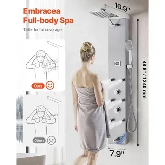 VEVOR Duschpaneel-Turmsystem mit Regenwasserfall-Duschkopf, (124 cm) Duschsäule aus gebürstetem Edelstahl, Regenmassagesystem zur Wandmontage, mit Handbrause & 6 kleiner Massagedüsen VEVOR Duschpaneel-Turmsystem mit Regenwasserfall-Duschkopf, (124 cm) Duschsäule aus gebürstetem Edelstahl, Regenmassagesystem zur Wandmontage, mit Handbrause & 6 kleiner Massagedüsen