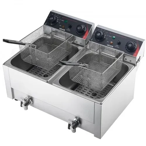 VEVOR Gewerbliche Elektrische 2-Becken-Fritteuse 14 L, 5000 W Edelstahl-Tischfritteuse mit Frittierkörben, Deckeln, Temperaturregelung, Timer und Überhitzungsschutz, für Restaurant, Imbiss, Küche – Bild 9