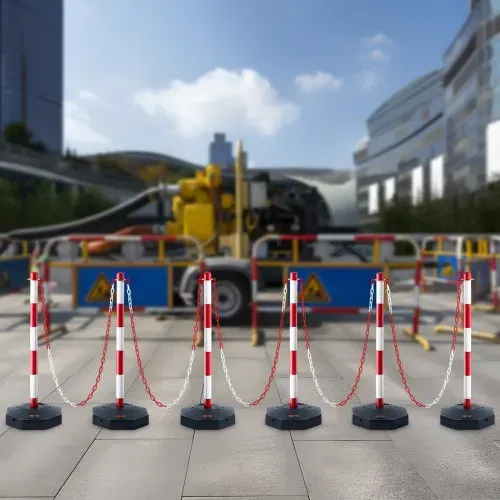 VEVOR Verkehrshütchen Verkehr Absperrpfosten 6 Stk. 285 x 285 mm Warnkegel Verkehrsleitkegel Warnleitkegel mit Kett, Leitpfostenkegel Straßensperrpfosten Rot & Weiß Wasser- und Sandeinspritzung – Bild 7