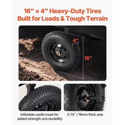 VEVOR Kippanhänger, 226,8 kg, ATV-UTV-Transportanhänger, Kippwagen zum Hinterherziehen mit 40,64 cm Reifen, Handzug oder Fußpedal, Hochleistungs-Hofanhänger für Rasenmäher, Traktor, Gartenabfälle – Bild 5