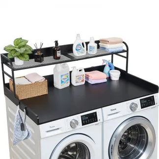 VEVOR Arbeitsplatte für Waschmaschine & Trockner (137 x 69,9 cm) mit Haken & Ablage, zur Organisation und Aufbewahrung im Wäscheschrank Speisekammer Küchentheke, bis 113 kg Belastbar, Schwarz VEVOR Arbeitsplatte für Waschmaschine & Trockner (137 x 69,9 cm) mit Haken & Ablage, zur Organisation und Aufbewahrung im Wäscheschrank Speisekammer Küchentheke, bis 113 kg Belastbar, Schwarz