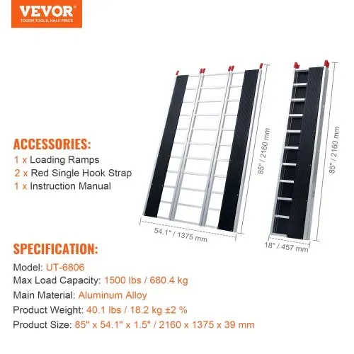 VEVOR Auffahrrampe, Verladerampe, Autorampe 680 kg, extra breite Verladeschiene, Auto Laderampe 2160 x 1375 mm, Dreifach faltbare Rampe, für Motorrad, Anhänger, ATV, UTV, Gartentraktor, Rasenmäher – Bild 6