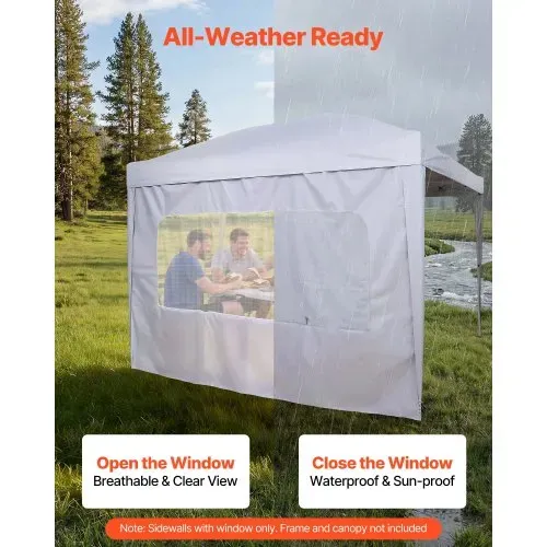 VEVOR 1x Seitenwand für Pavillon, Seitenteil für 3 x 3 m Faltpavillon, Wasserfeste Seitenplane mit Sonnenschutz PU-Beschichtung, inklusive Reißverschluss & Fenster für Outdoor-Events Marktstände, Weiß – Bild 4