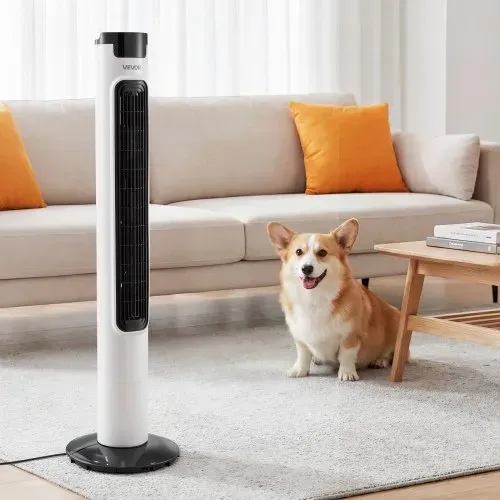 VEVOR 50W Turmventilator, 985 mm Säulenventilator mit 3 Geschwindigkeiten 3 Modi 7,5h Timer Max. 4.2 m/s, 50° Oszillierender Ventilator mit Fernbedienung, Leiser Standventilator für Schlafzimmer, Weiß – Bild 7