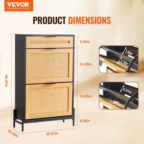 VEVOR Schuhschrank Schuhkommode aus Rattan mit 2 Klappschubladen & 1 Ausziehschublade, Metallbeine, schmaler Schuhschrank ideal für Eingangsbereich Diele Schrank Flur Schuhkipper Schwarz VEVOR Schuhschrank Schuhkommode aus Rattan mit 2 Klappschubladen & 1 Ausziehschublade, Metallbeine, schmaler Schuhschrank ideal für Eingangsbereich Diele Schrank Flur Schuhkipper Schwarz