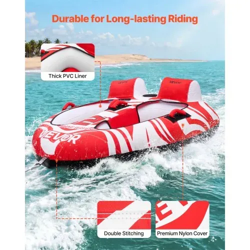 VEVOR Towable Tube für Boote, Wassersport-Schleppreifen für 2 Personen, bis 154 kg Tragfähigkeit, mit Kompletter Nylonabdeckung, Gepolsterten Griffen und Sicherheitsventil, für Seen und Flüsse, Rot – Bild 2