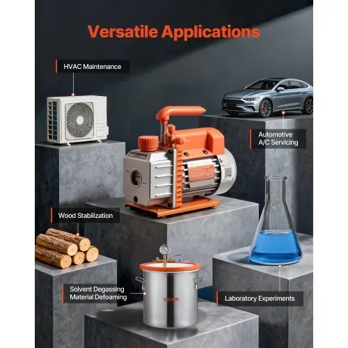 VEVOR Vakuumpumpe, 3,5 CFM 99 L/min, 1-stufig, 180 W geeignet für R134a-, R22- und R410a-Systeme, 4-poliger Motor, für die Wartung von Kfz-Klimaanlagen & die Entgasung von Harzen, inkl. Öl. – Bild 5