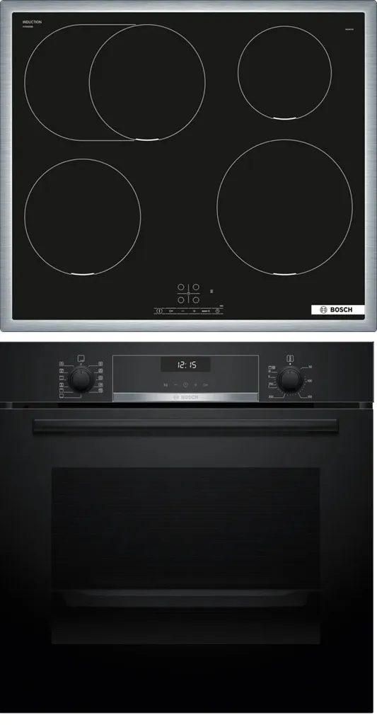 Bosch HBG537BB4 + PIF645BB5E Kochgeräte-Set Zonen-Induktionskochfeld Elektrischer Ofen Bosch HBG537BB4 + PIF645BB5E Kochgeräte-Set Zonen-Induktionskochfeld Elektrischer Ofen