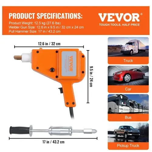VEVOR Ausbeulspotter 800 VA 220 V 1600 A Ausbeul-Set Dellenlifter Punktschweißgerät inkl. verschiedener Elektroden Ausbeulwerkzeug zur professionellen Reparatur von Kfz Karosserien – Bild 6