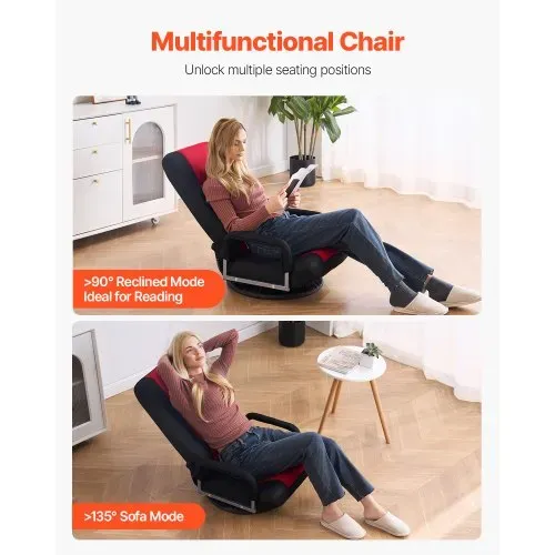 VEVOR drehbarer Boden Gamingstuhl mit Armlehnen (360° drehbar) Bodensofa mit 6 einstellbaren Positionen & Rückenlehne & Lendenwirbelstütze, Video-Liegesofa zum Fernsehen und Lesen, Rot/Schwarz – Bild 5