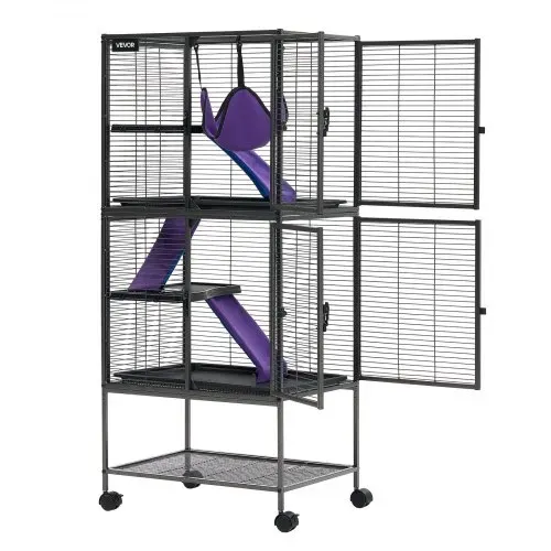 VEVOR Kleintierkäfig Metall Frettchenkäfig Kleintiergehege 61x44x138 cm, Frettchen Chinchillas Gleithörnchen Meerschweinchen & Kaninchen 4-Stöckig 13,97 mm Drahtabstand Feststellbare Schwenkrolle – Bild 10