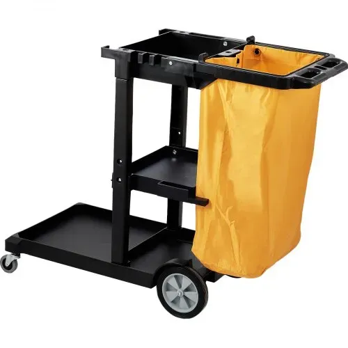 VEVOR Reinigungswagen Putzwagen mit 3 Fächern, Hygienewagen Reinigungswagen 90,7 kg Tragfähigkeit, Schwarz PP Wischwagen Systemwagen inkl. PVC-Müllsack & Handschuhe, geeignet für Büros, Malls, Hotels – Bild 8