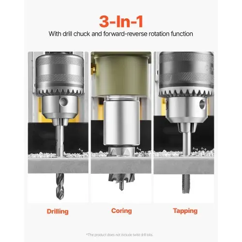 VEVOR Magnetbohrmaschine Kernbohrmaschine 1200 W φ50 mm, 12500 N tragbare elektrische Magnetbohrmaschine mit 2 Kernbohrern, 850 U/min Bohrmaschine für Metalloberflächen Industrie Heimwerker Gelb – Bild 2