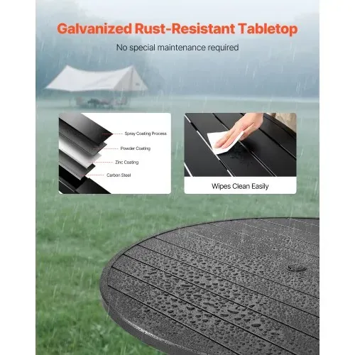 VEVOR Terrassentisch Gartentisch Balkontisch (1200 x 725 mm) aus Kohlenstoffstahl runder Esstisch für Outdoor Hof Terrasse Garten Veranda, wasserfest, mit 38 mm Schirmloch, 68 kg Tragkraft Schwarz – Bild 2