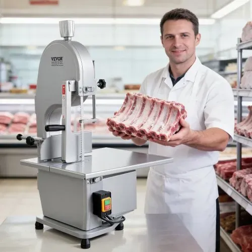 VEVOR Kommerzielle elektrische Fleischbandsäge, 1800 W Edelstahl-Knochensäge für die Arbeitsplatte, Arbeitsfläche 15 x 19,1 Zoll, maximale Schnittstärke 7,09 Zoll, Gefrierfleischschneider mit 5 Klingen für Rippchen, Schweinefleisch und Rindfleisch – Bild 7