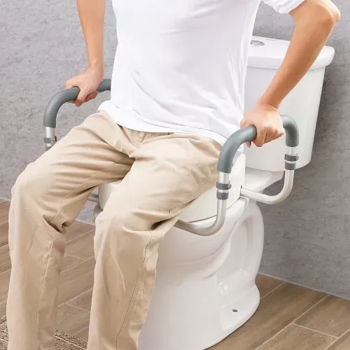VEVOR Toilettensitzerhöhung, 88,9 mm Hoch, Tragkraft 136 kg, für Runde Standardtoiletten, Aluminium-Handlauf, mit EVA-Armlehnenpolster, für Senioren, Behinderte, Patienten, Schwangere, Mediziner – Bild 7