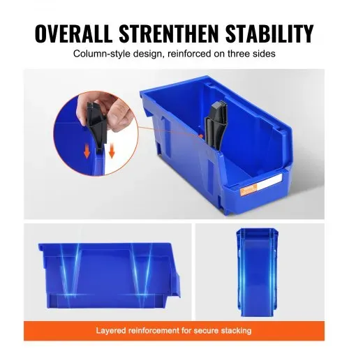 VEVOR 12er-Set Sichtlagerboxen Stapelboxen Stapelkisten Lagerkästen Blau/Rot – Bild 3