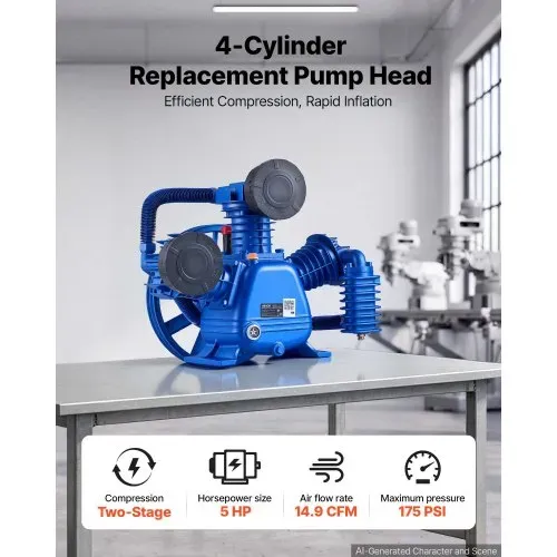 VEVOR Luftkompressor Pumpenkopf 5PS 12bar Druckluft Aggregat 3 Zylinder, Kompressoraggregat für Werkstatt & Garage, Ersatzkopf aus Gusseisen, Zweistufig, 422 L/min Luftdurchsatz, mit Riemenscheibe VEVOR Luftkompressor Pumpenkopf 5PS 12bar Druckluft Aggregat 3 Zylinder, Kompressoraggregat für Werkstatt & Garage, Ersatzkopf aus Gusseisen, Zweistufig, 422 L/min Luftdurchsatz, mit Riemenscheibe