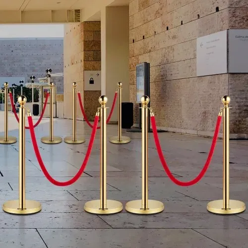 VEVOR Personenleitsystem 8 Ständer, 90 cm Gesamthöhe Absperrung, Leitpfosten Abgrenzungsständer, Absperrständer mit 1,5 M Länge Gürtel für Airport Flughafen, Ständer aus Stahl und Eisen, Gold Rot – Bild 7