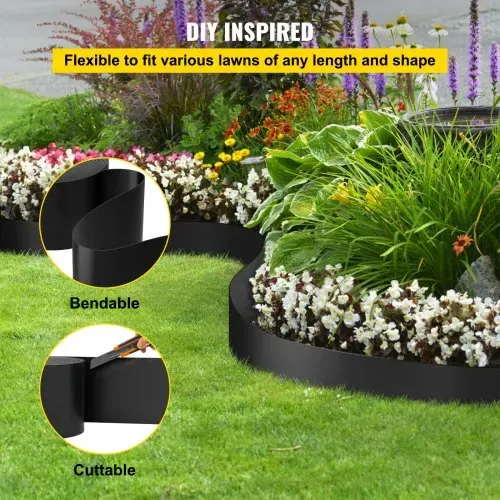 VEVOR Landschaftseinfassung, 25,4 cm Tiefe, 91,4 m Gesamtlänge, recyceltes HDPE-Terrassenbrett, flexible Biegekante für Landschaftsbau, Rasen, Garten, Hof, gegen eindringendes Unkraut, Schwarz – Bild 4