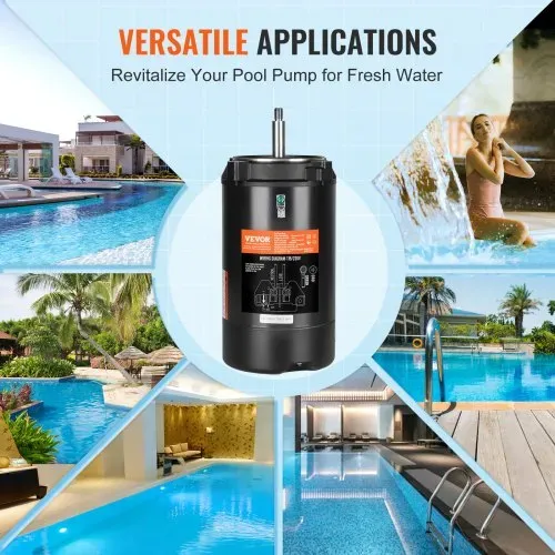 VEVOR 1 PS Poolpumpenmotor, 56J Rahmen, 115V(9.8 Ampere)/230V(4.9 Ampere) 3450 U/min, 60Hz, 1.4 Betriebsfaktor, 90μF/250V Kondensator, CCW Rotation Rundflansch Ersatzmotor – Bild 5