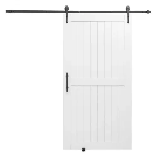 VEVOR Schiebetür im Scheunenstil Schiebetürsystem (1067 x 2134 mm) aus hochfesten MDF-Platten, Scheunentor mit Hardware-Kit & wasserfester PVC-Oberfläche & H-Rahmen für Wohnzimmer Badezimmer Weiß – Bild 8
