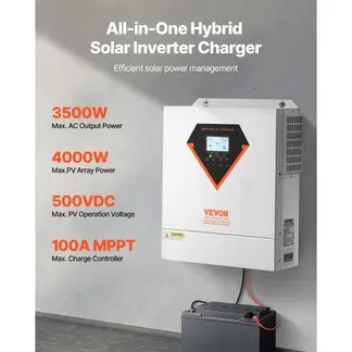 VEVOR Hybrid-Solarwechselrichter, 3500 W, All-in-One-Sinus-Wechselrichter mit Ladegerät, 24 V DC auf einphasig 220/230 V AC, mit integriertem 100-A-MPPT-Solarladeregler, für netzunabhängige Blei-Säure-Lithium-Batteriesysteme VEVOR Hybrid-Solarwechselrichter, 3500 W, All-in-One-Sinus-Wechselrichter mit Ladegerät, 24 V DC auf einphasig 220/230 V AC, mit integriertem 100-A-MPPT-Solarladeregler, für netzunabhängige Blei-Säure-Lithium-Batteriesysteme