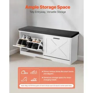 VEVOR Schuhbank mit 2 Klappen 200kg Schuhkipper Schuhkommode 1000x305x475mm, für Flur Wohnzimmer Schlafzimmer, Schuhschrank mit 2 Flip-Schubladen, Gepolstertem Sitzkissen, aus Spanplatte, Schwarz-Weiß VEVOR Schuhbank mit 2 Klappen 200kg Schuhkipper Schuhkommode 1000x305x475mm, für Flur Wohnzimmer Schlafzimmer, Schuhschrank mit 2 Flip-Schubladen, Gepolstertem Sitzkissen, aus Spanplatte, Schwarz-Weiß