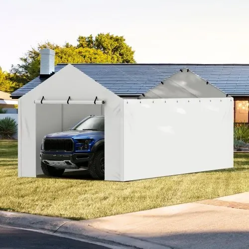 VEVOR Carport Garagenzelt 3 x 6 m, Zeltgarage, wasserdicht und UV-geschützt, Schuppen Auto, einfache Installation mit Spanngurten, weiß (Oberteil und Rahmen nicht im Lieferumfang enthalten) – Bild 7