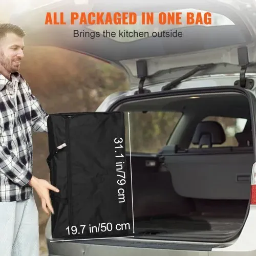VEVOR Campingküche Outdoor Faltbar 78 x 49 x 13 cm, Alu Campingschrank, Camping Küche mit Windschutz, Campingmöbel Reiseküche inkl. Haken & Lampenmast 66-121 cm, Küchenschrank Campingtisch Reisen – Bild 5