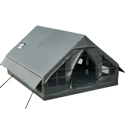 VEVOR Aufblasbares Campingzelt Familienzelt Luftzelt 5-8 Personen Grün, für Outdoor-Aktivität Wasserabweisendes 420D Oxford-Gewebe mit Dachfenster Ofenrohrdurchführung Netzfenster & Tragetasche – Bild 10
