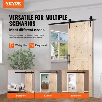 VEVOR Scheunentor und Hardware-Set Schiebetürsystem, 762 x 2133,6 mm Holz-Schiebetor, sanft und leise, Scheunentor-Set mit 8-in-1-Bodenführung und Türgriff, Fichtenholz-Platte VEVOR Scheunentor und Hardware-Set Schiebetürsystem, 762 x 2133,6 mm Holz-Schiebetor, sanft und leise, Scheunentor-Set mit 8-in-1-Bodenführung und Türgriff, Fichtenholz-Platte