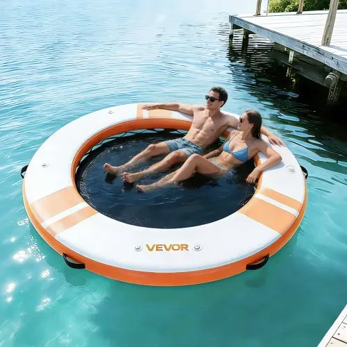 VEVOR Aufblasbares Schwimmdock, φ2,44 m, Schwimmplattform mit Rutschfester Oberfläche, Tragetasche & Abnehmbarer Leiter, Schwimmende Insel, Wasserplattform für Pool, Strand & Meer, Orange – Bild 7