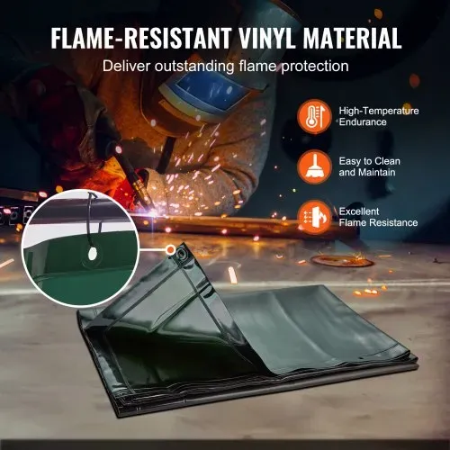 VEVOR Schweißvorhang 1,8 x 2,4m Schweißschutzvorhang aus Flammhemmendem Vinyl Schweißschutzwand mit 4 Schwenkrädern und einem 6-stufigen UV-Schutz Schweißerdecke Schweißschutz Grün – Bild 3
