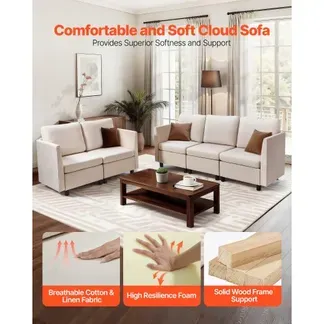 VEVOR Ecksofa Eckcouch Schlafsofa mit verstecktem Stauraum, modularer Couch mit hochelastischem Schaumstoff, gepolstertes Sofa (5 Sitzer) mit Massivholzrahmen für Wohnzimmer Schlafzimmer, Beige VEVOR Ecksofa Eckcouch Schlafsofa mit verstecktem Stauraum, modularer Couch mit hochelastischem Schaumstoff, gepolstertes Sofa (5 Sitzer) mit Massivholzrahmen für Wohnzimmer Schlafzimmer, Beige