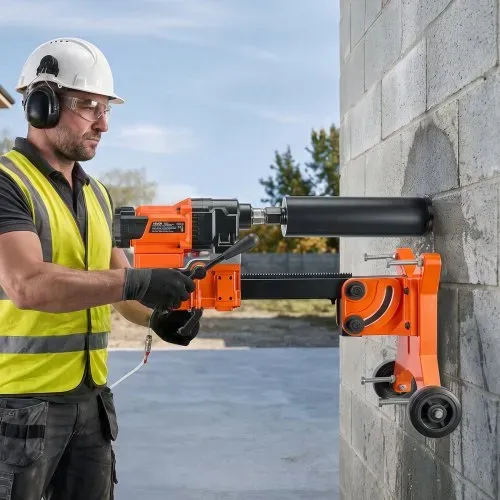VEVOR Diamant Kernbohrgerät 3kW Kernlochbohrmaschine Trocken/Nass 20-305 mm, für Beton Ziegel Asphalt & Marmor, 127-mm-Nassbohrer, Neigbarer Ständer & Fahrgestell, 1000/550 U/min, UNC1 1/4–7 Gewinde – Bild 7