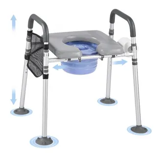 VEVOR Nachttoilettenstuhl 227 kg belastbar, Toilettensitzerhöhung mit gepolsterter Sitzfläche & Rückenlehne, abnehmbarer 5 L Eimer, höhenverstellbarer Toilettenstuhl für Senior Erwachsene VEVOR Nachttoilettenstuhl 227 kg belastbar, Toilettensitzerhöhung mit gepolsterter Sitzfläche & Rückenlehne, abnehmbarer 5 L Eimer, höhenverstellbarer Toilettenstuhl für Senior Erwachsene