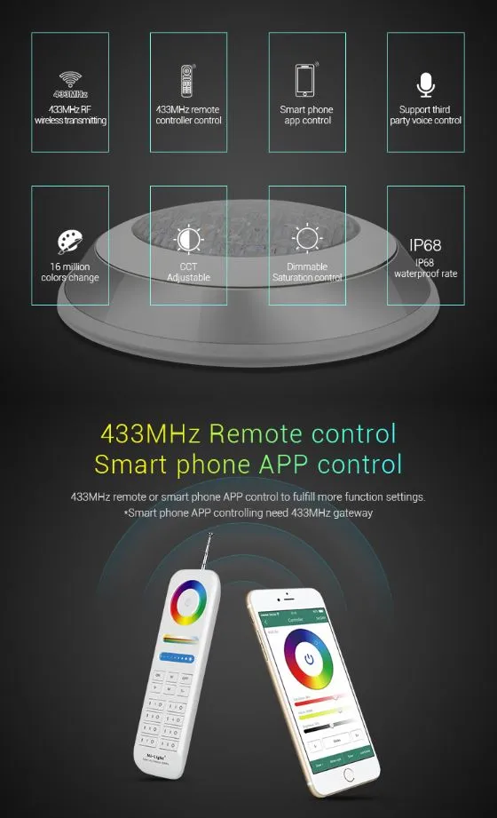 MiBoxer UW01 LED LoRa (433MHZ) Poolleuchte 15W RGB-WW (RGB-CCT) – Bild 3