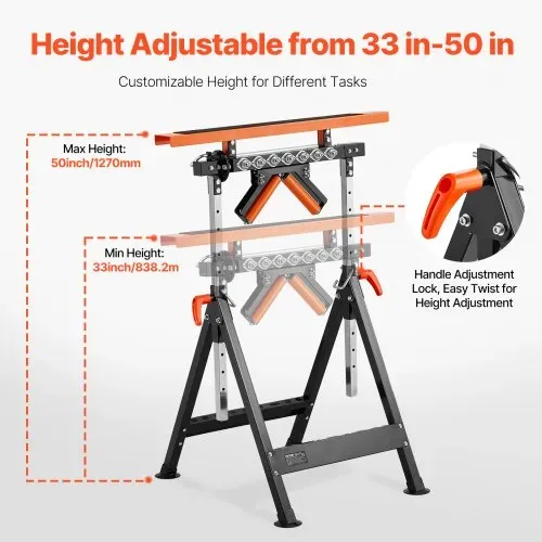 VEVOR 4-in-1-Rollenständer 200 kg, Rollenbock 84–127 cm höhenverstellbar, Arbeitsbock mit Zahnstange & poliertem, multidirektionalem Rollenkopf, für Tischkreissägen-Auslauf, Verlängerungsstütze – Bild 2