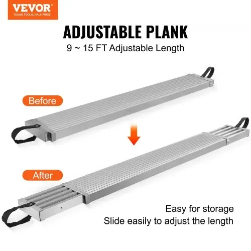 VEVOR Teleskop-Arbeitsplanke aus Aluminium, 2,74-4,57 m, 227 kg Tragkraft, 31,75 cm breite Aluminium-Gerüstplanke, Verlängerungs-Bühnenplanke mit rutschfester Plattform, Gerüstleiter-Zubehör VEVOR Teleskop-Arbeitsplanke aus Aluminium, 2,74-4,57 m, 227 kg Tragkraft, 31,75 cm breite Aluminium-Gerüstplanke, Verlängerungs-Bühnenplanke mit rutschfester Plattform, Gerüstleiter-Zubehör