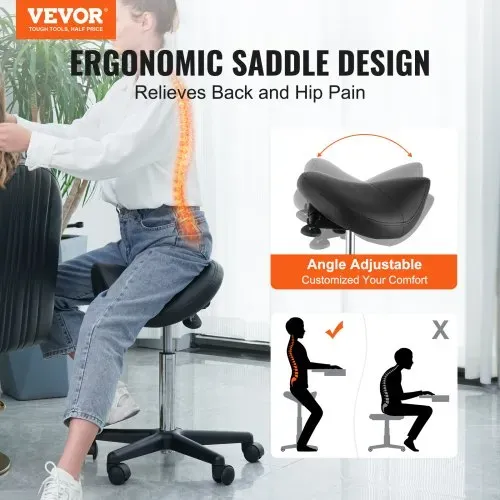 VEVOR Sattelhocker mit Rädern, 181 kg Gewichtskapazität, Ergonomischer Rollsattelhocker, Höhenverstellbar, Verdicktes PU-Leder, Drehsattelhocker, Stuhl für Salon, Spa, Klinik, Schwarz VEVOR Sattelhocker mit Rädern, 181 kg Gewichtskapazität, Ergonomischer Rollsattelhocker, Höhenverstellbar, Verdicktes PU-Leder, Drehsattelhocker, Stuhl für Salon, Spa, Klinik, Schwarz