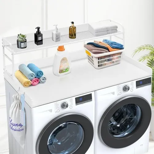 VEVOR Arbeitsplatte für Waschmaschine und Trockner mit 2-stufigem Regal (1370 x 700 x 419 mm) Trommelregal mit Anti-Rutsch-Pads, wasserabweisende Wäscheauflage für Aufbewahrung weiß – Bild 7