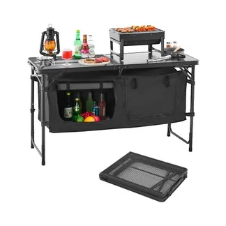 VEVOR Camping Küchentisch klappbarer Kochtisch Outdoor, 3-fach höhenverstellbar, tragbare Kochstation aus Aluminium mit Organizer & Tragegriff, für Grillpartys Picknicks Wohnmobilreisen Schwarz VEVOR Camping Küchentisch klappbarer Kochtisch Outdoor, 3-fach höhenverstellbar, tragbare Kochstation aus Aluminium mit Organizer & Tragegriff, für Grillpartys Picknicks Wohnmobilreisen Schwarz