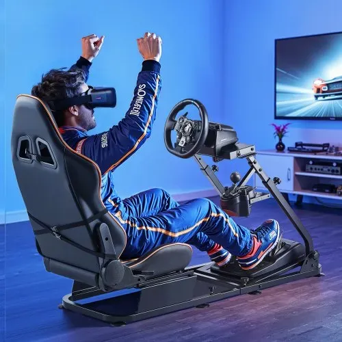 VEVOR Lenkradständer, Simulator-Cockpit mit Doppelschienen-Doppelarm, passend für Logitech G25, G27, G29, G920, G923, Thrustmaster T300RS, TX F458, T500RS, T3PA-PRO (F1/GT) und CSR-Pedale – Bild 7