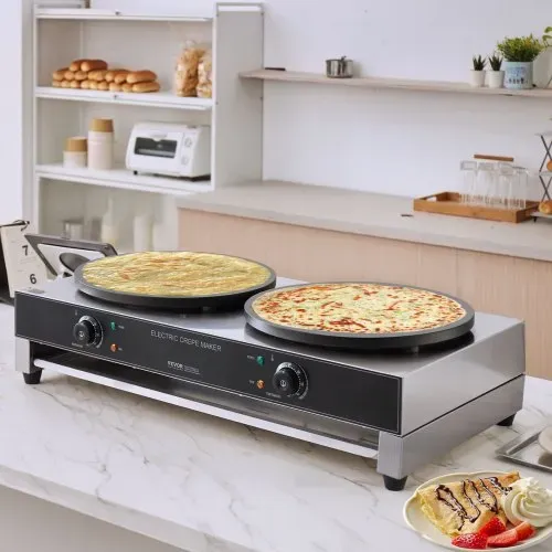 VEVOR elektrischer Crepemaker Crepe-Maschine mit Doppelkopf 6000 W flache Crepe-Grillplatte, Pfannkuchenherd aus Edelstahl, Cerealien-Pfannkuchenherd, Temperaturregelung (kein Stecker) – Bild 7