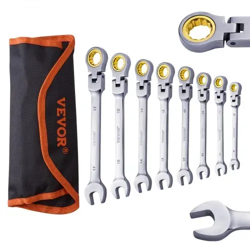 VEVOR Flexhead-Ratschenschlüsselsat 8-teiliger Ringmaulschlüsselsatz mit Rolltasche, Cr-V-Stahl flexibler Ratschenschlüsselsatz metrisch 8 mm bis 17 mm, ideal für Haushalts- und Autoreparaturen – Bild 8