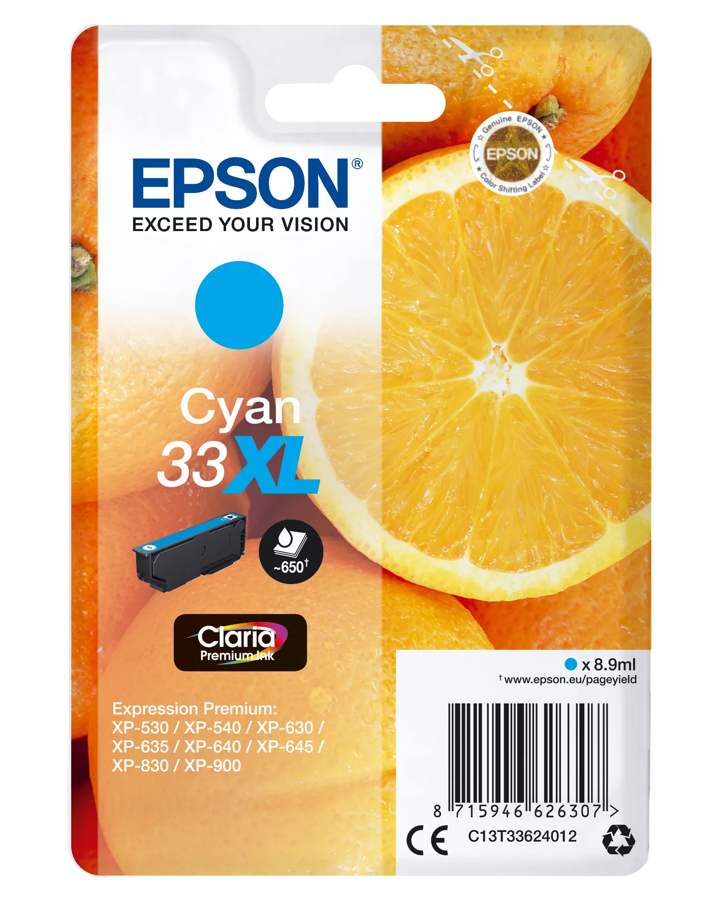 Epson Oranges Singlepack Cyan 33XL Claria Premium Ink Epson Oranges Singlepack Cyan 33XL Claria Premium Ink
