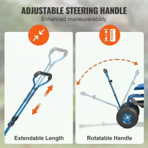 VEVOR Rollsitz Werkstattwagen aus Stahl bis 136kg belastbar Gartenwagen mit 25cm Griff und 45-54cm höhenverstellbarem Sitz Rollwagen 30PSI Reifendruck Arbeitssitz Gartensitz blau – Bild 2